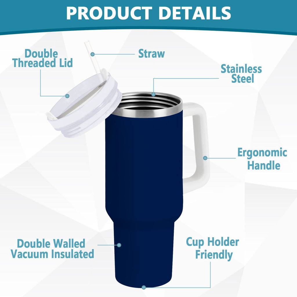 Ryvnso 30 oz Tumbler with Handle and Straw Insulated Stainless Steel Travel Mug with Lid Dark Blue Paint