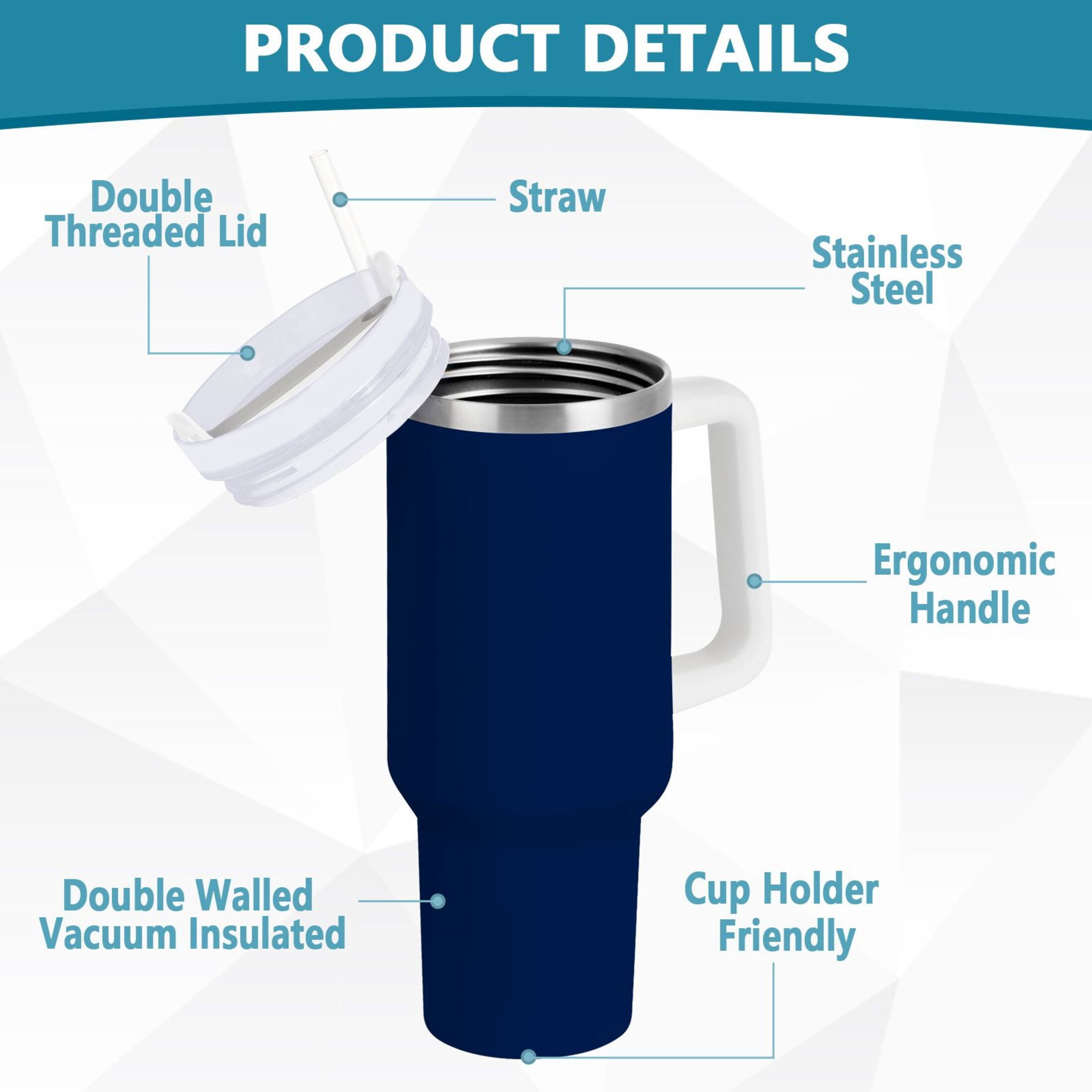 Ryvnso 30 oz Tumbler with Handle and Straw Insulated Stainless Steel Travel Mug with Lid Dark Blue Paint