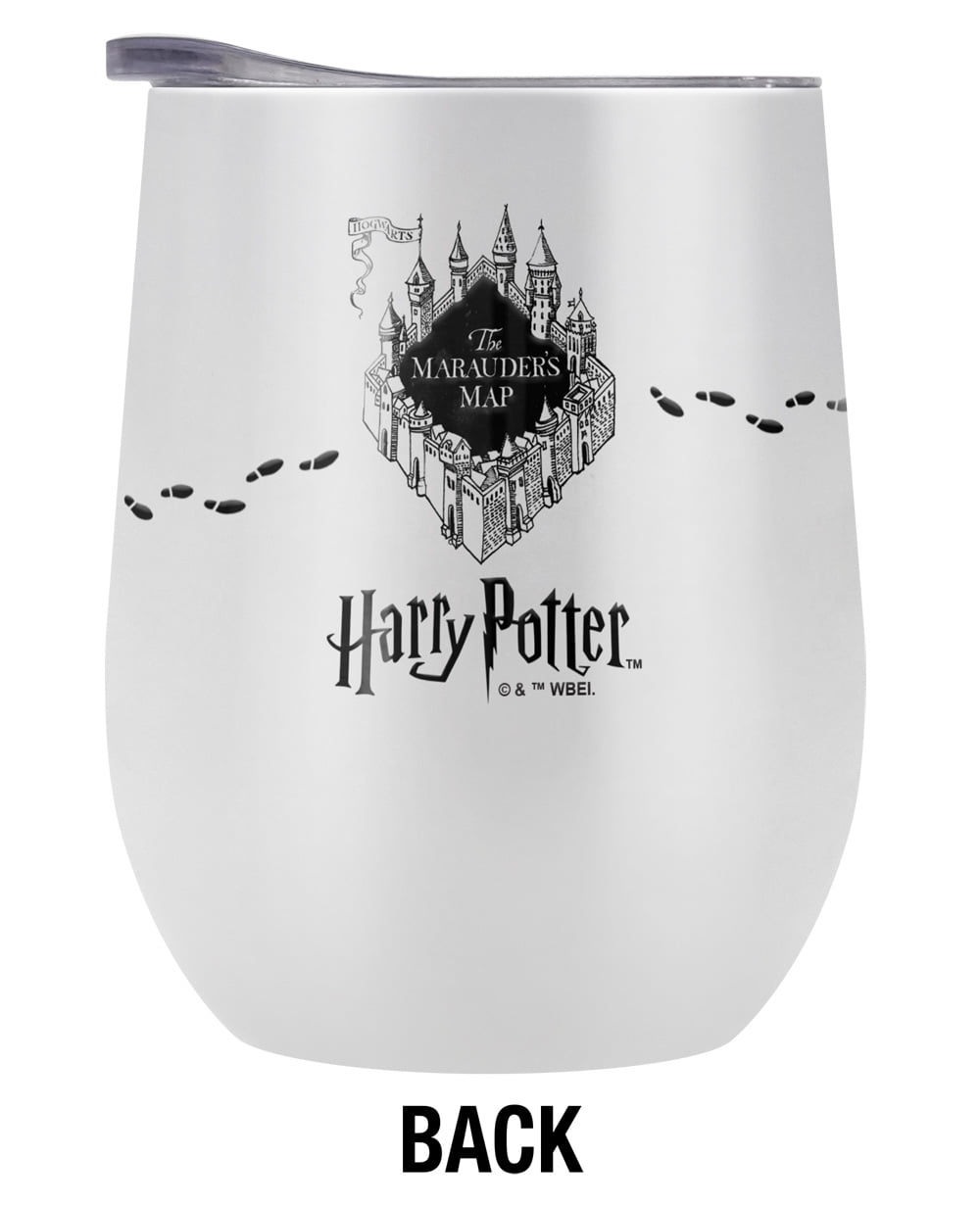 Harry Potter Official Up To No Good 12 OZ White Stemless Tumbler, Stainless Steel Travel Cup|Lake Tumbler|Insulated with Leak Resistant Slide-Lock Lid