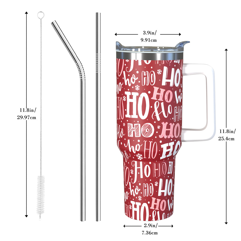 Christmas Tumbler with Handle and Straw Funny Ho Ho Ho Xmas Coffee Mug Water Bottle Travel Cup 30 oz