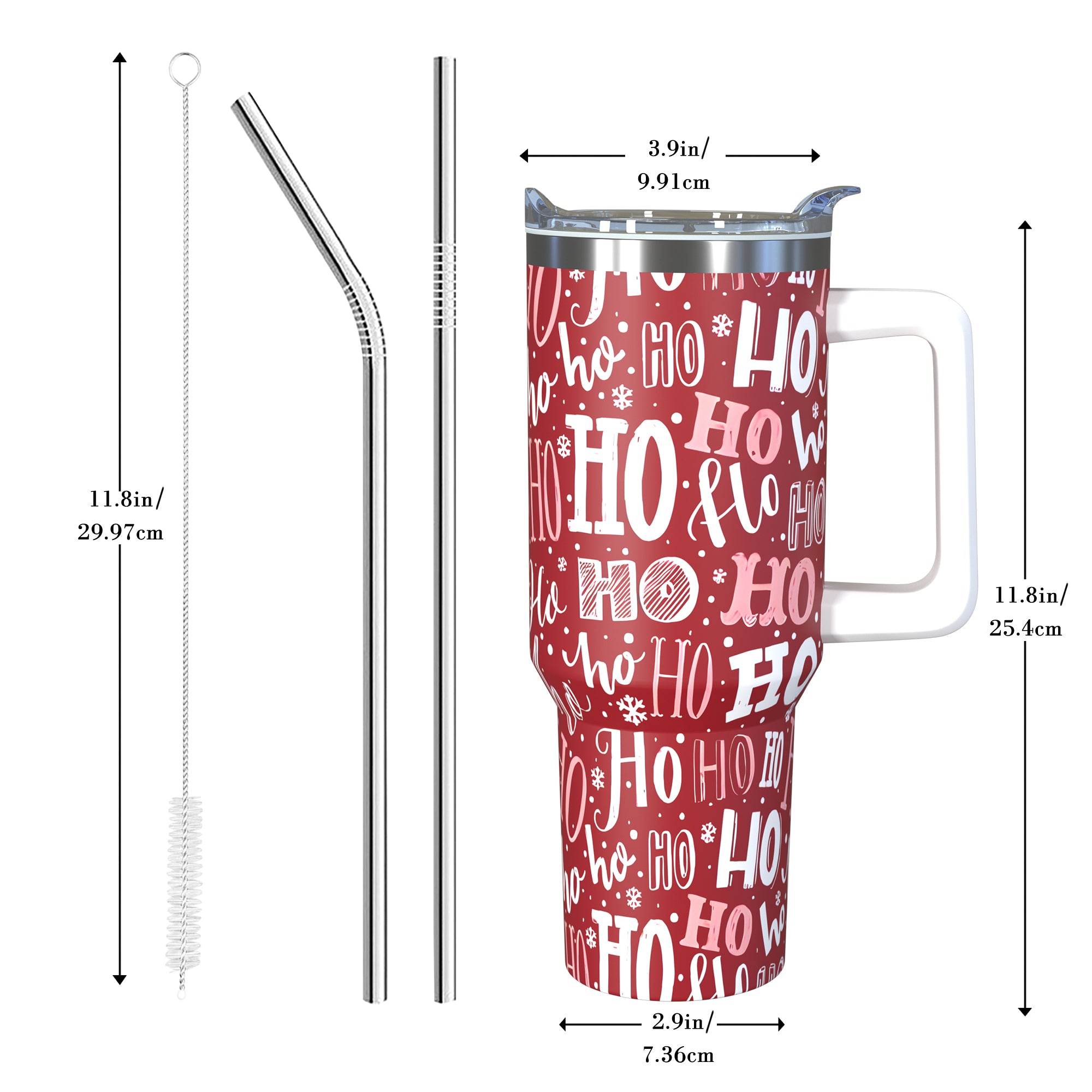 Christmas Tumbler with Handle and Straw Funny Ho Ho Ho Xmas Coffee Mug Water Bottle Travel Cup 30 oz