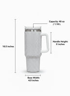 Thirstee 40 oz Rhinestone Tumbler with Handle and Metal Straw Lid, White Bling Insulated Travel Mug