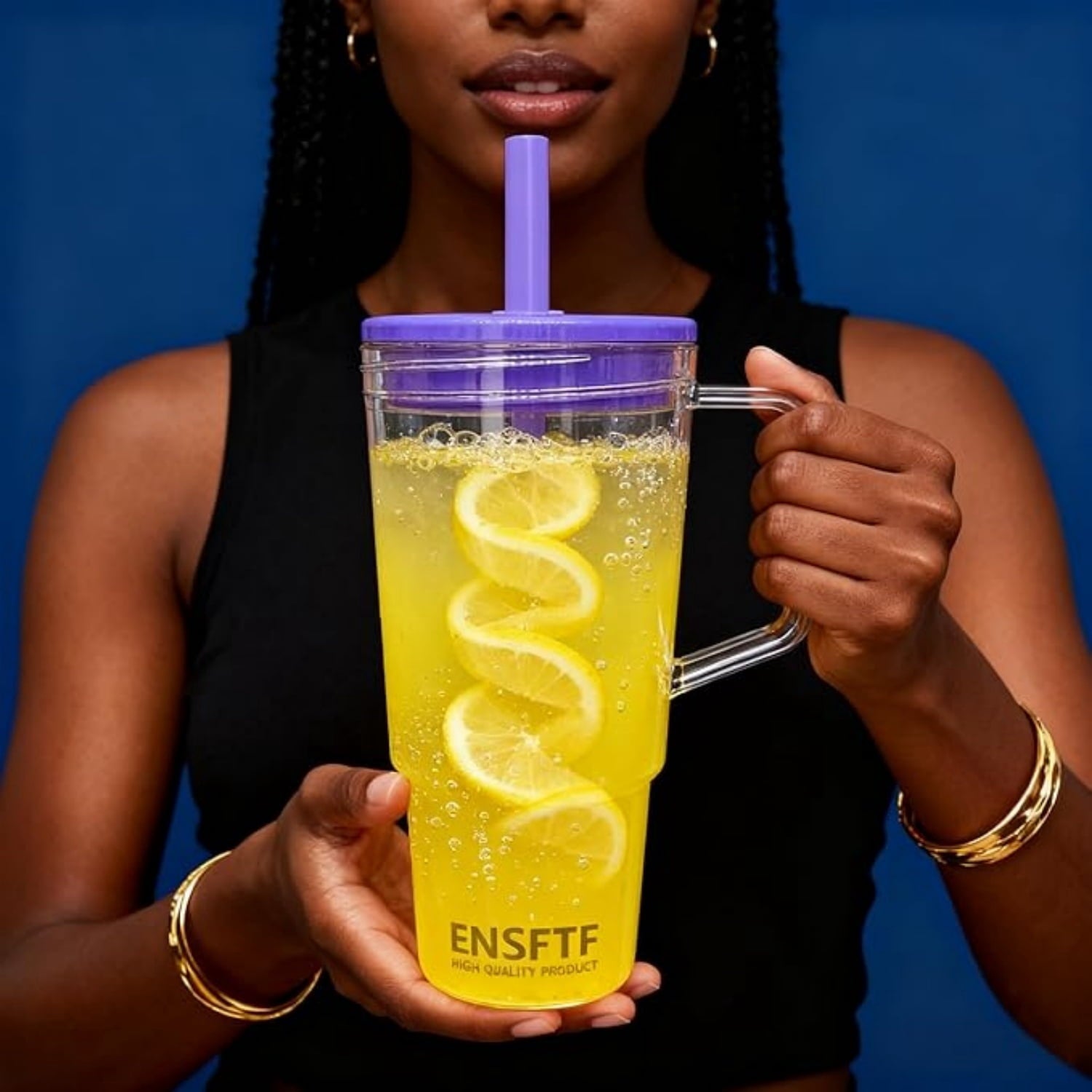 40 oz Insulated Clear Tumbler with Handle, Lid, and Straw | Reusable | Suitable for Hot & Cold Drinks | Double-Walled Plastic Water Bottle | Leak-Proof | BPA-Free | White