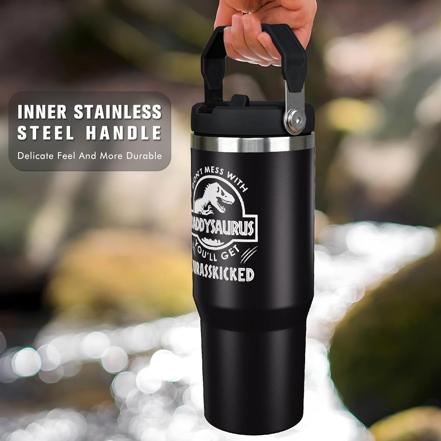 Father''s Day Gifts for Dad 30oz Tumbler with Handle and Straw Vacuum Insulated Water Bottle Stainless Steel, Leak Proof Travel Mug Proud Papa Cup for Men Birthday Christmas Gift from Daughter Son