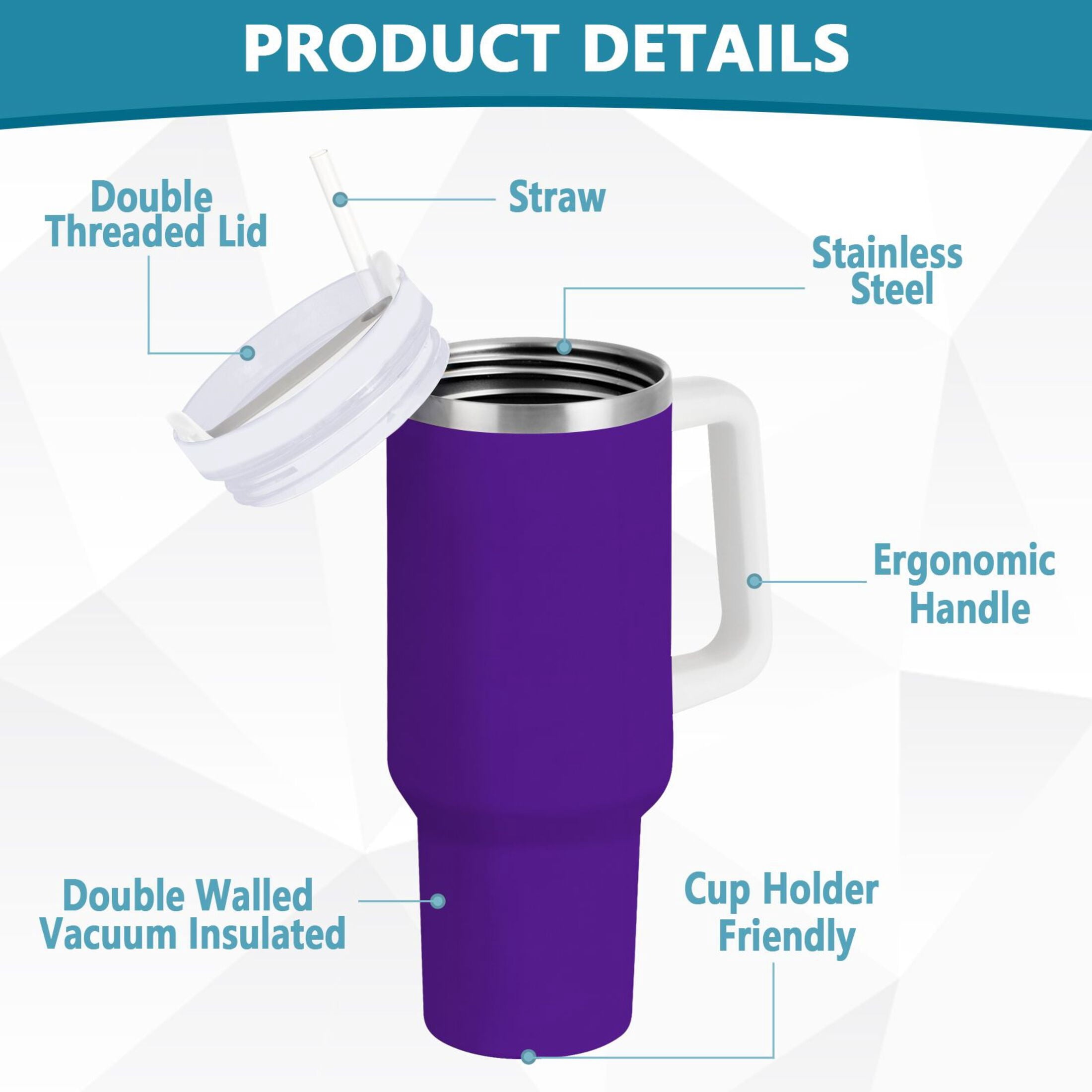 Ryvnso 40 oz Tumbler with Handle and Straw Insulated Stainless Steel Travel Mug with Lid Dark Purple