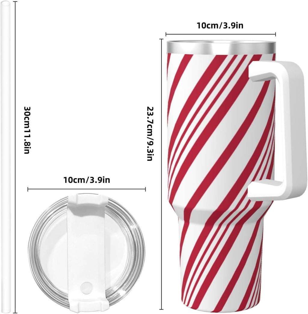 Christmas Candy Cane Stripe 40oz Tumbler With Handle And Straw, Insulated Cup Reusable Stainless Steel Water Bottle Travel Mug