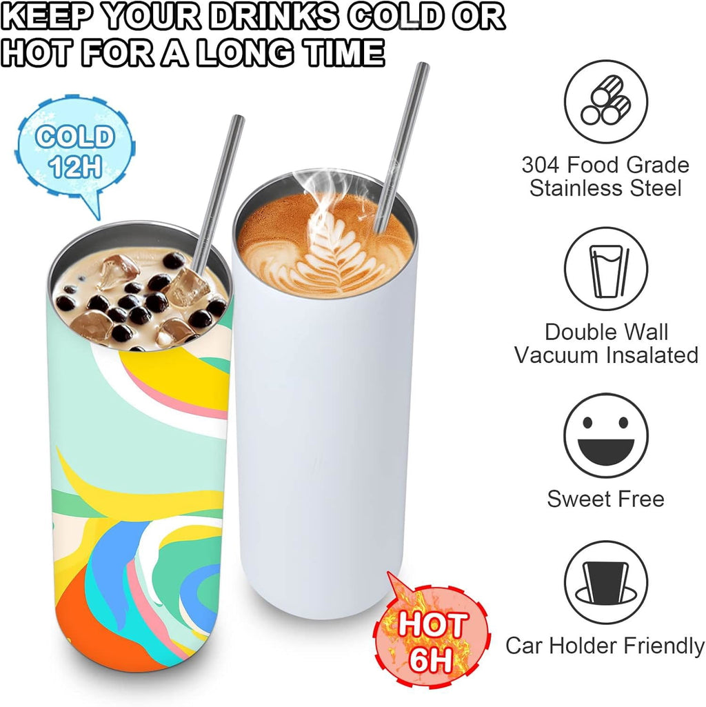 MEGADOO 20oz Double Wall Vacuum Insulated Tumbler, Stainless Steel Sublimation Blank, 10-Pack