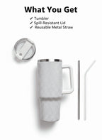 Thirstee 40 oz Rhinestone Tumbler with Handle and Metal Straw Lid, White Bling Insulated Travel Mug