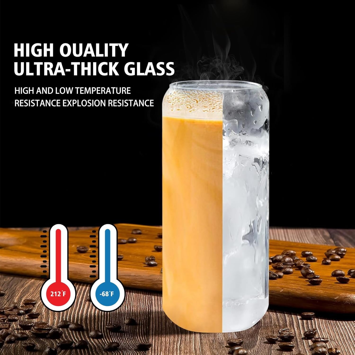 20 Oz Glass Cups with Lids and Straws 2Pcs,Glass Iced Coffee Cups,20 Oz Glass Tumbler with Bamboo Lid and Straw for Smoothie,Cocktail Beer, Whiskey,Soda(2 Clean Brush)