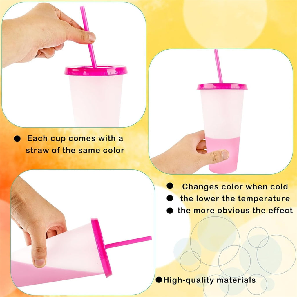 Tutuviw Color Changing Cups 5 Pack 32 oz Leak-proof Water Tumblers with Lids and Straws Plastic Tumblers, Reusable Iced Coffee & Smoothie Cups for Adults Women Parties and Travel