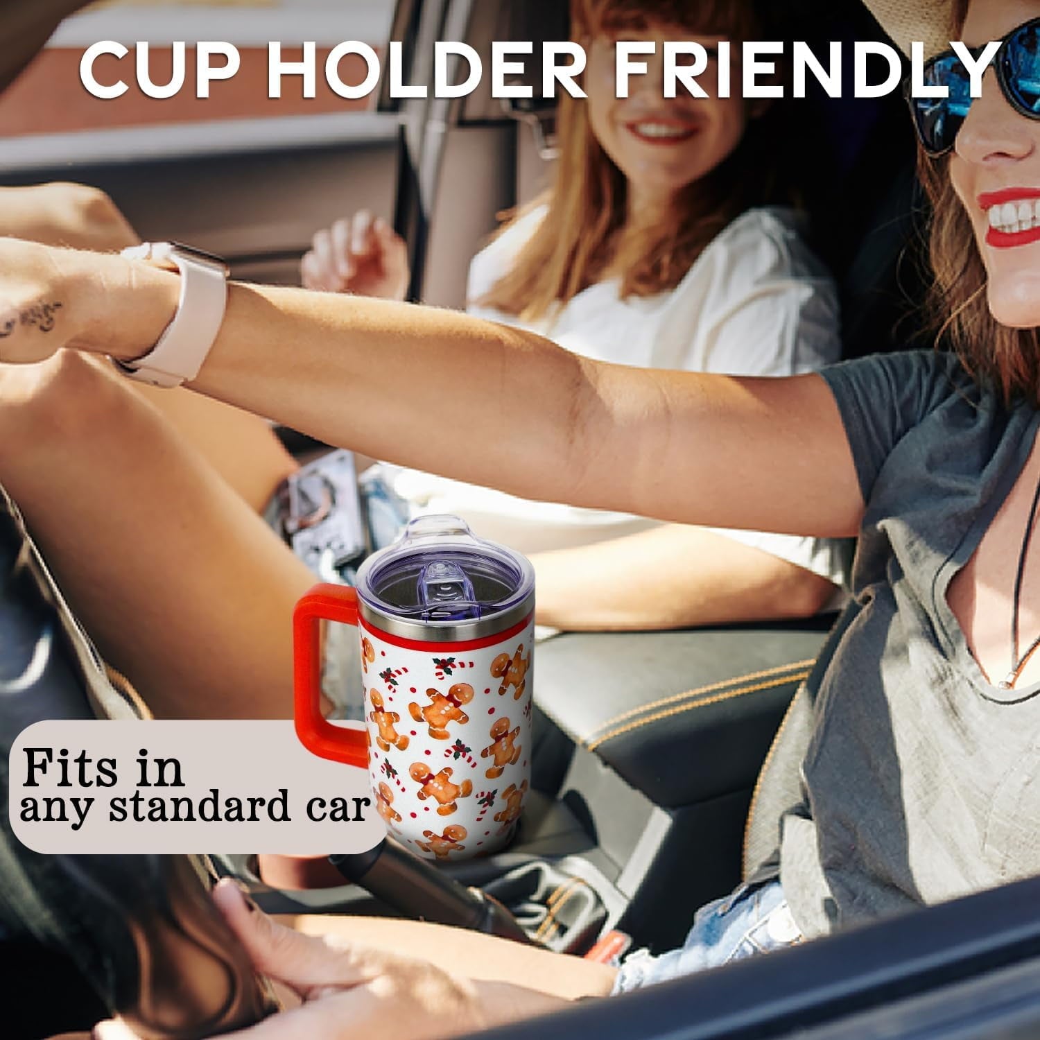 Christmas Tumbler with Handle and Straw Lid 40 oz,Cute Christmas Gifts for Women Gingerbread Candy Cane Vacuum Insulated Leak Proof Tumbler,Winter Holiday Accessories Stainless Steel Coffee Cup Mug