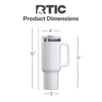 RTIC 40 oz Ceramic Lined Road Trip Tumbler with Handle and Leak-Resistant Straw Lid, White Glitter