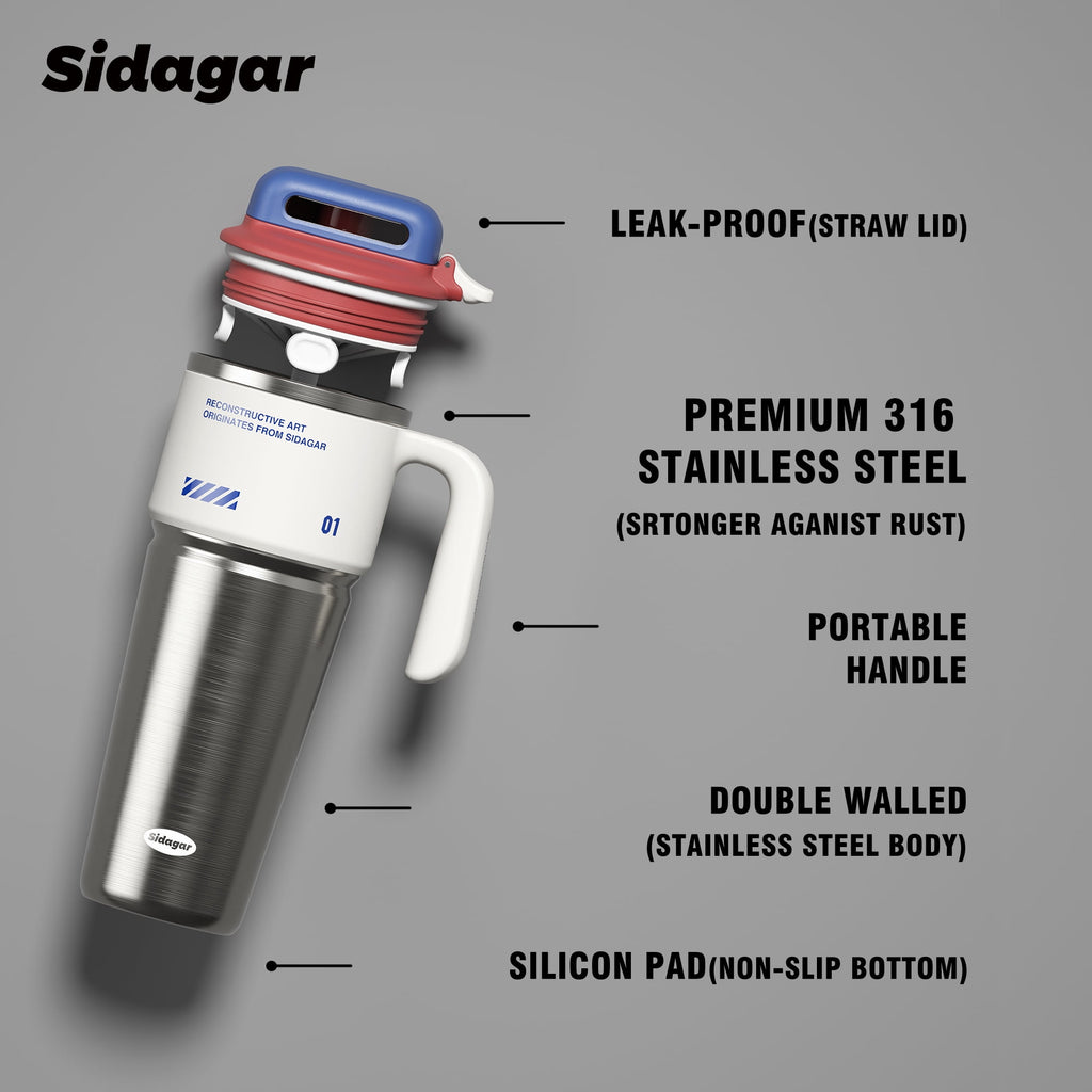 Sidagar 32 oz Stainless Steel Vacuum Insulated Tumbler with Straw and Handle, Arctic White