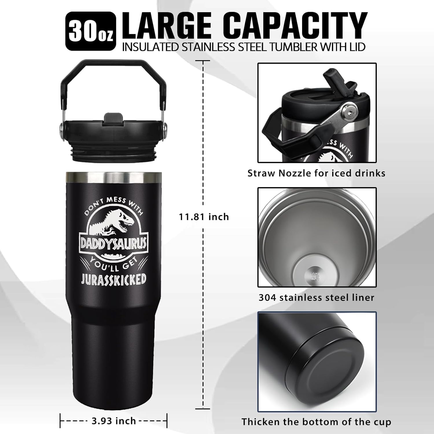 Father''s Day Gifts for Dad 30oz Tumbler with Handle and Straw Vacuum Insulated Water Bottle Stainless Steel, Leak Proof Travel Mug Proud Papa Cup for Men Birthday Christmas Gift from Daughter Son
