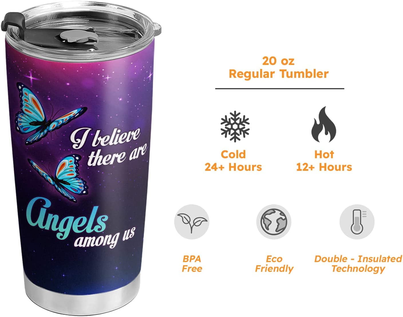 20oz Butterfly Gifts for Women, Memorial Gifts for Women, Coffee Thermos, Coffee Gifts For Women, Inspirational Faith Purple Butterfly Tumbler Cup, Insulated Travel Coffee Mug with Lid