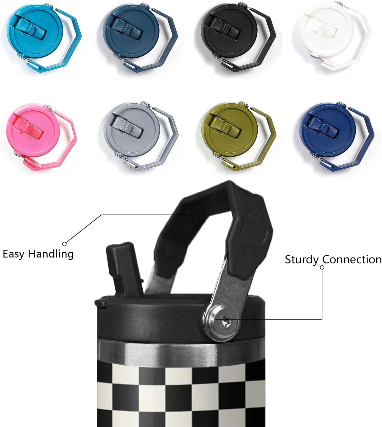 30 Oz Black and White Checkered Tumbler with Flip Lid, Handle & Straw - Insulated Travel Mug, Water Bottle, Coffee Cup - Gifts for Women & Men