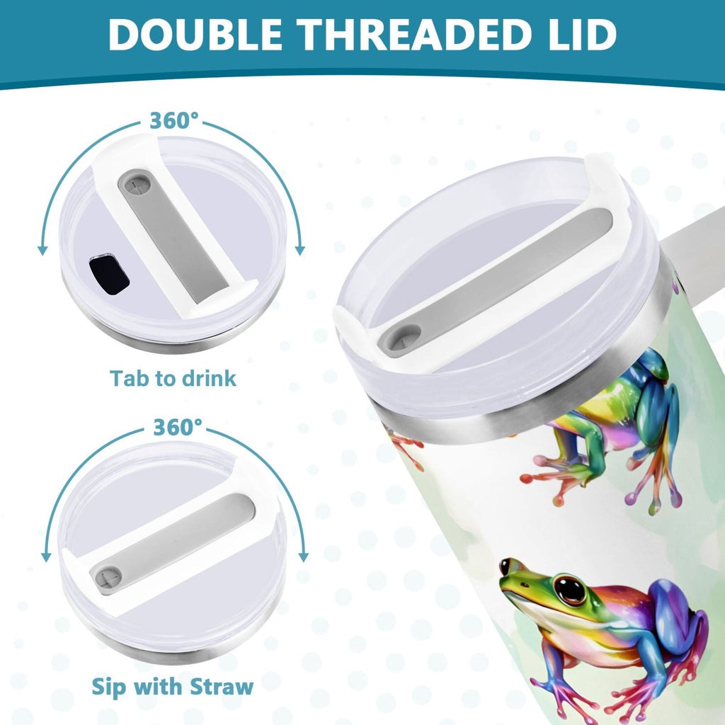 Ryvnso 40 oz Tumbler with Handle and Straw Cartoon Frogs Green Insulated Stainless Steel Travel Mug with Lid
