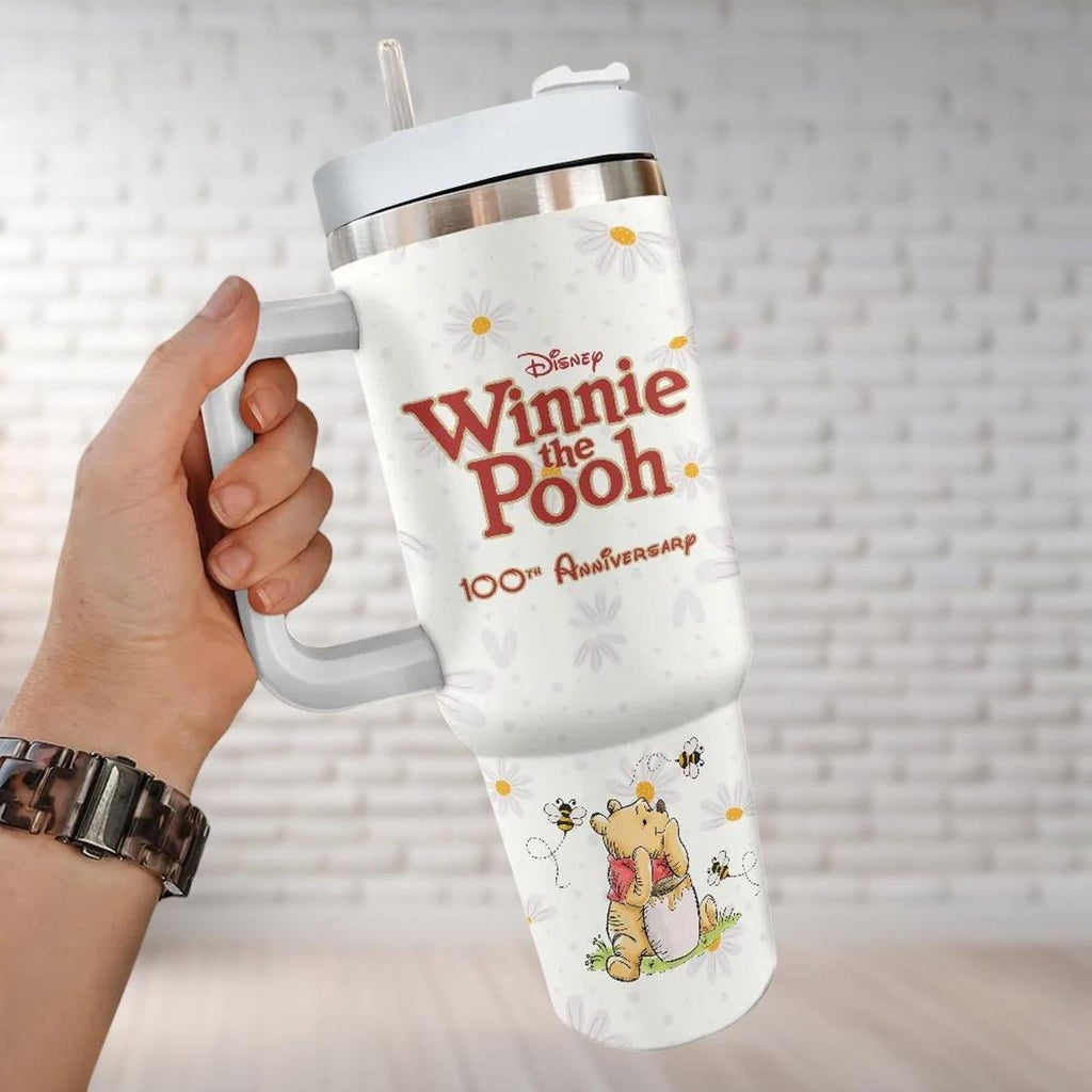 Winnie The Pooh 100th Anniversary Tumbler 40oz, Pooh Eeyore Piglet Tigger 2026 Tumbler Cups, Disneyland 100 Years Friendship Tumbler