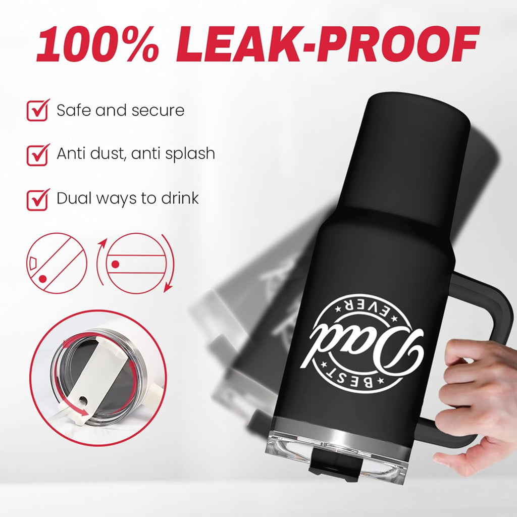 Best Dad Ever Tumbler with Handle 40oz Stainless Steel Insulated - Dad Gifts for Dad from Daughter Son - Coffee Tumbler for Dad Father''s Day Birthday Christmas Cup Gift Set with Lid & Straw