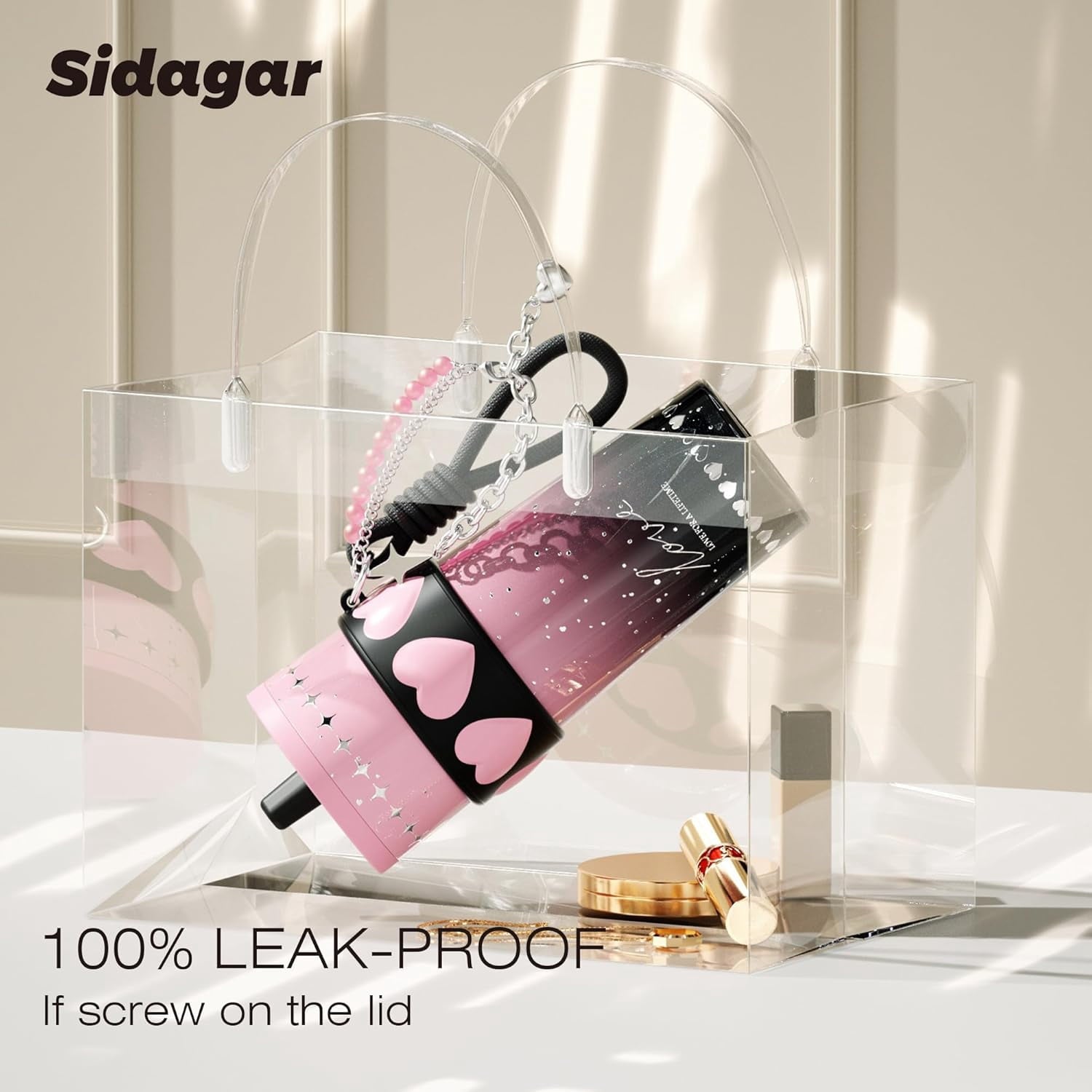 Sidagar 24oz Ceramic Coated Insulated Tumbler with Straw, Gift Travel Mug for Women and Couples, Pink
