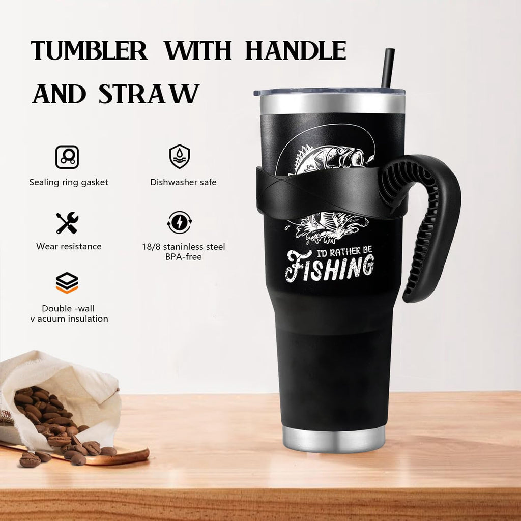 40 oz Tumbler With Handle,Fishing Gifts for Men, Fishing American Flag Stainless Steel Cups Mug Vacuum Insulated Stainless Steel Tumbler with handle,Fishing stuff supplies accessories