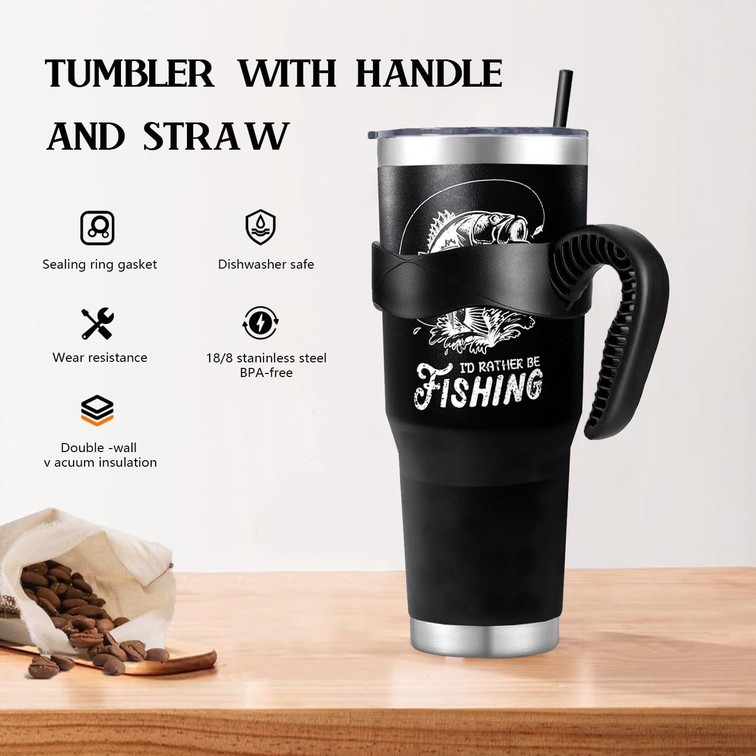 40 oz Tumbler With Handle,Fishing Gifts for Men, Fishing American Flag Stainless Steel Cups Mug Vacuum Insulated Stainless Steel Tumbler with handle,Fishing stuff supplies accessories