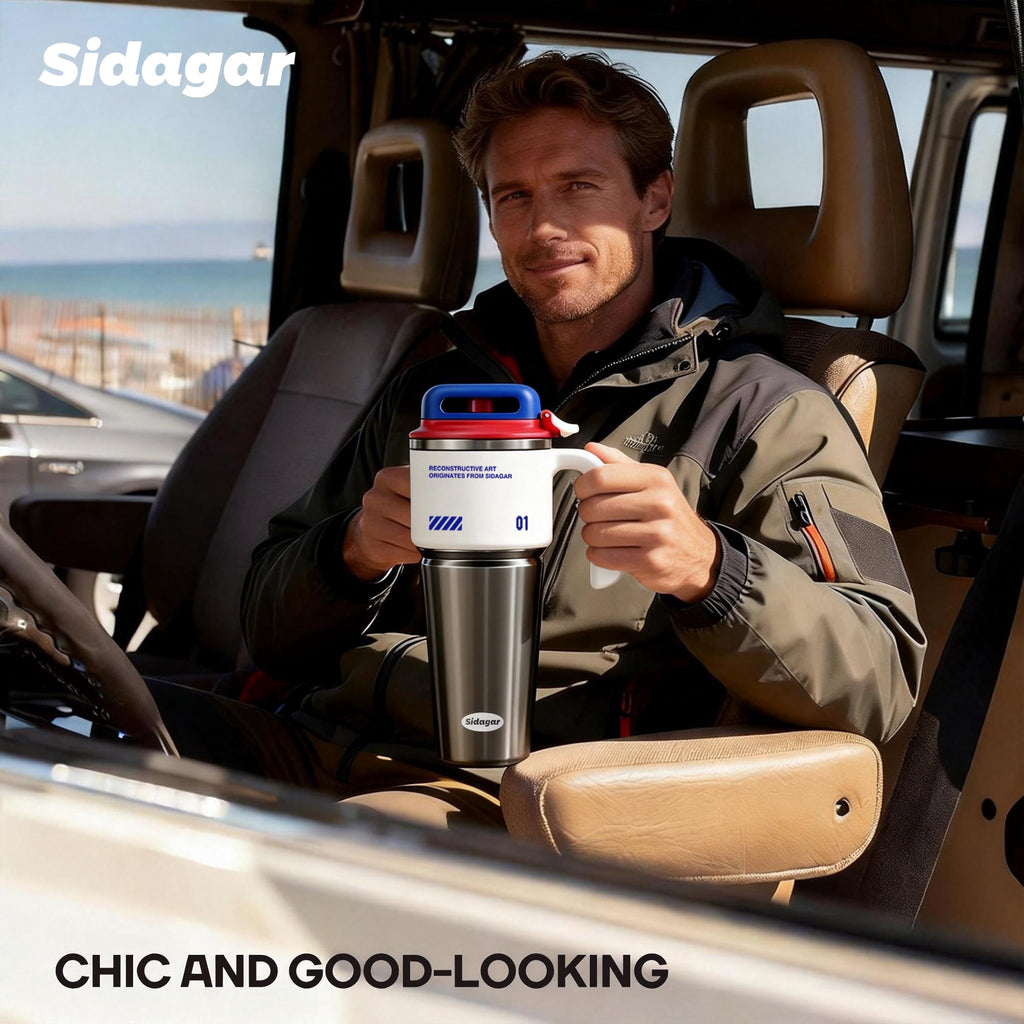 Sidagar 32 oz Stainless Steel Vacuum Insulated Tumbler with Straw and Handle, Arctic White