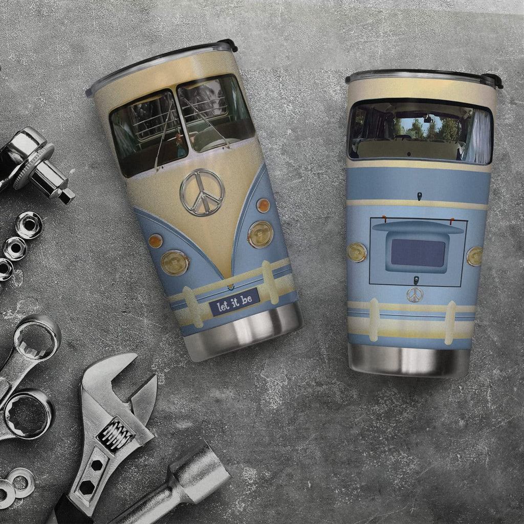 20oz Gifts for Women, Men, Valentines Day Gifts for Her, Him, Inspirational Gifts for Friends, Travel Camper Van, Blue Retro Hippie Van Tumbler Cup, Insulated Travel Coffee Mug with Lid
