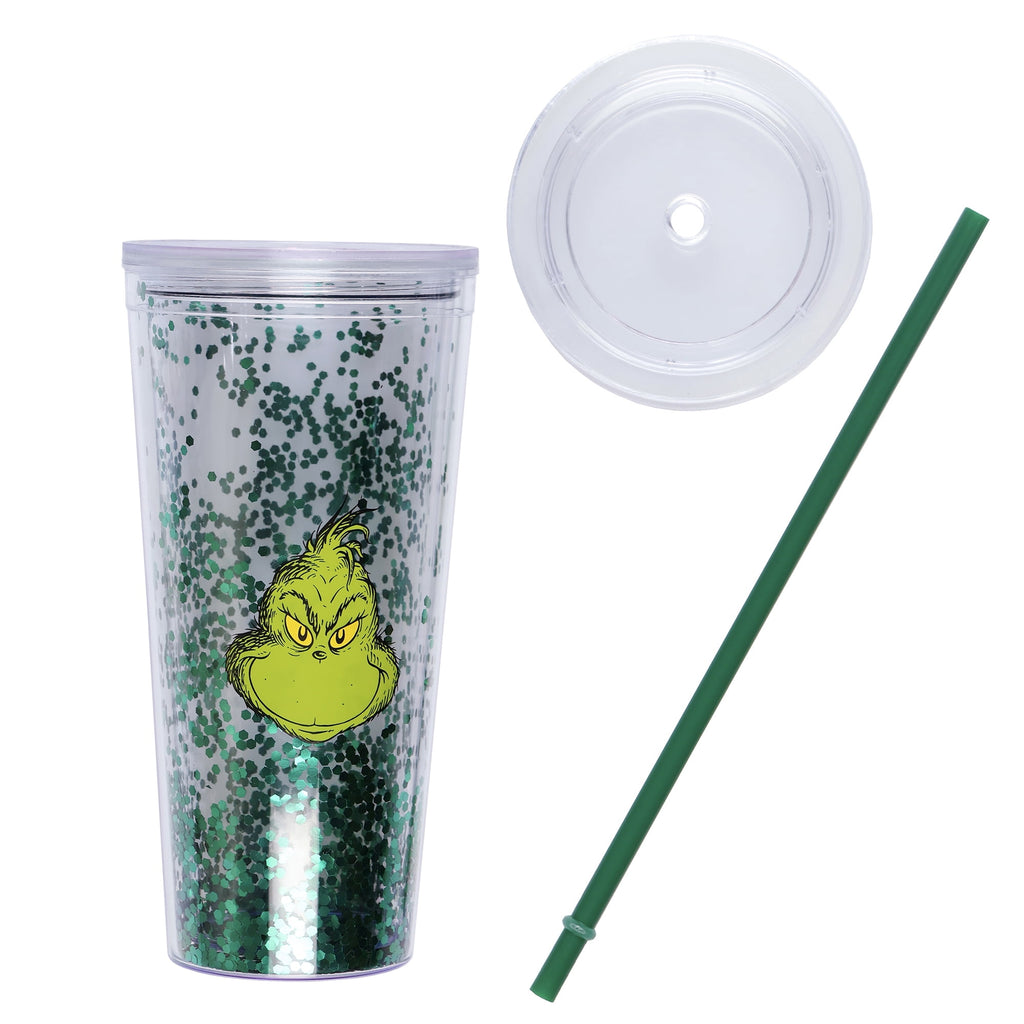 Dr. Seuss The Grinch Glitter Insulated Tumbler 22 oz Travel Cup with Straw