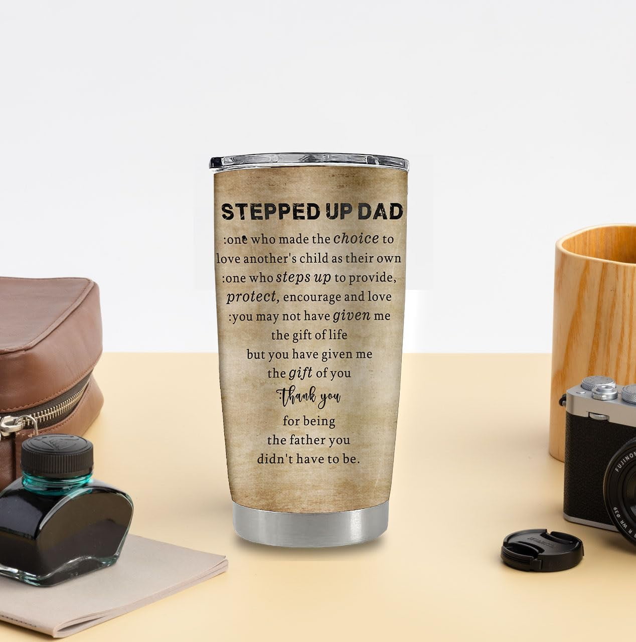 Stepdad Gifts from Daughter, Son, Kids, Bonus Dad Birthday Gifts for Stepfather Christmas Ideas, Step Dad 20 Oz Tumbler Stepped Up Dad Cup