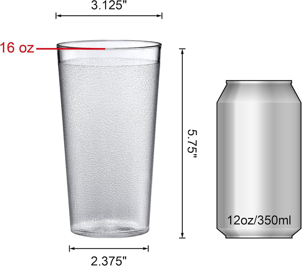 RUseeN 12 Piece Unbreakable Plastic Tumblers Drinkware, BPA-Free, Reusable Plastic Drinking Glasses for Home & Outdoors - Stackable, Lead-Free & Dishwasher Safe,16oz