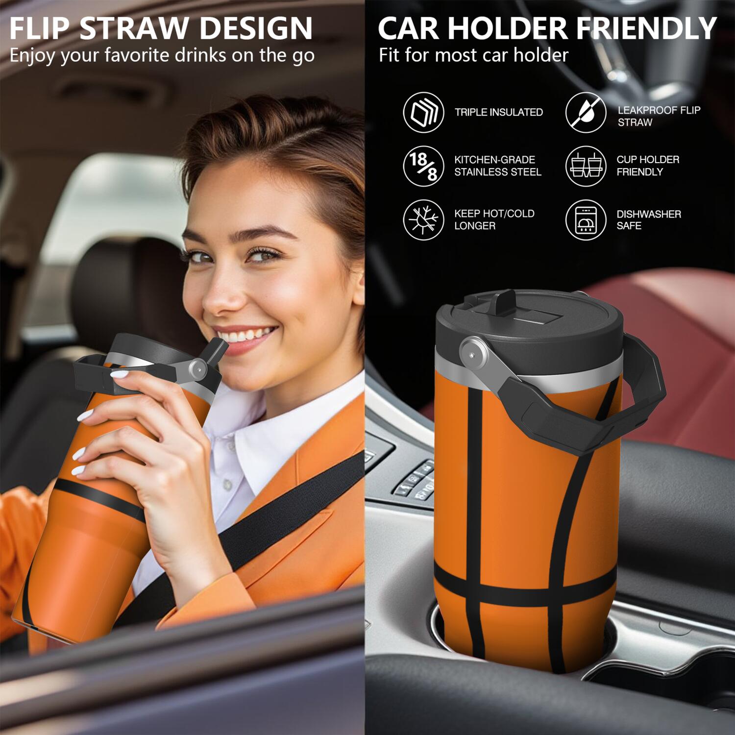 1pc 30oz Tumbler with Straw & Handle - Insulated Stainless Steel Cup | Holiday Gift for Man Women (Christmas, Valentine's, Birthday)