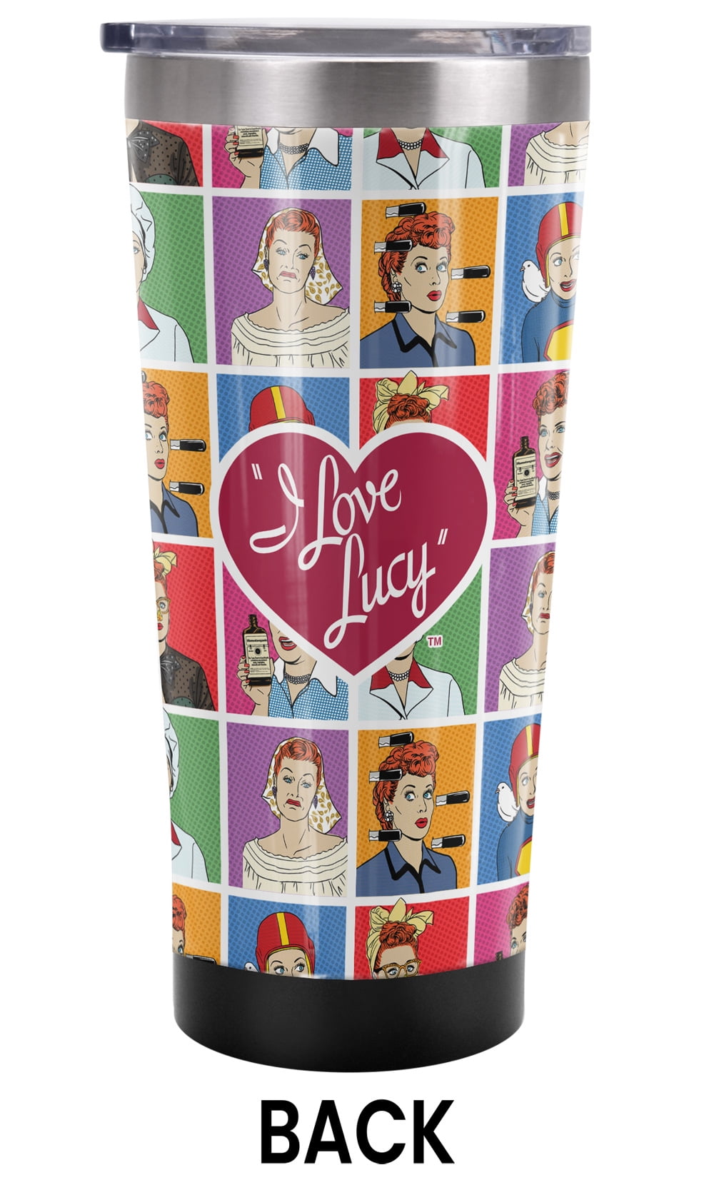 I Love Lucy Official Square Faces 20 oz Travel Tumbler, Stainless Steel, Vacuum Insulated with Leak Resistant Slide-Lock Lid