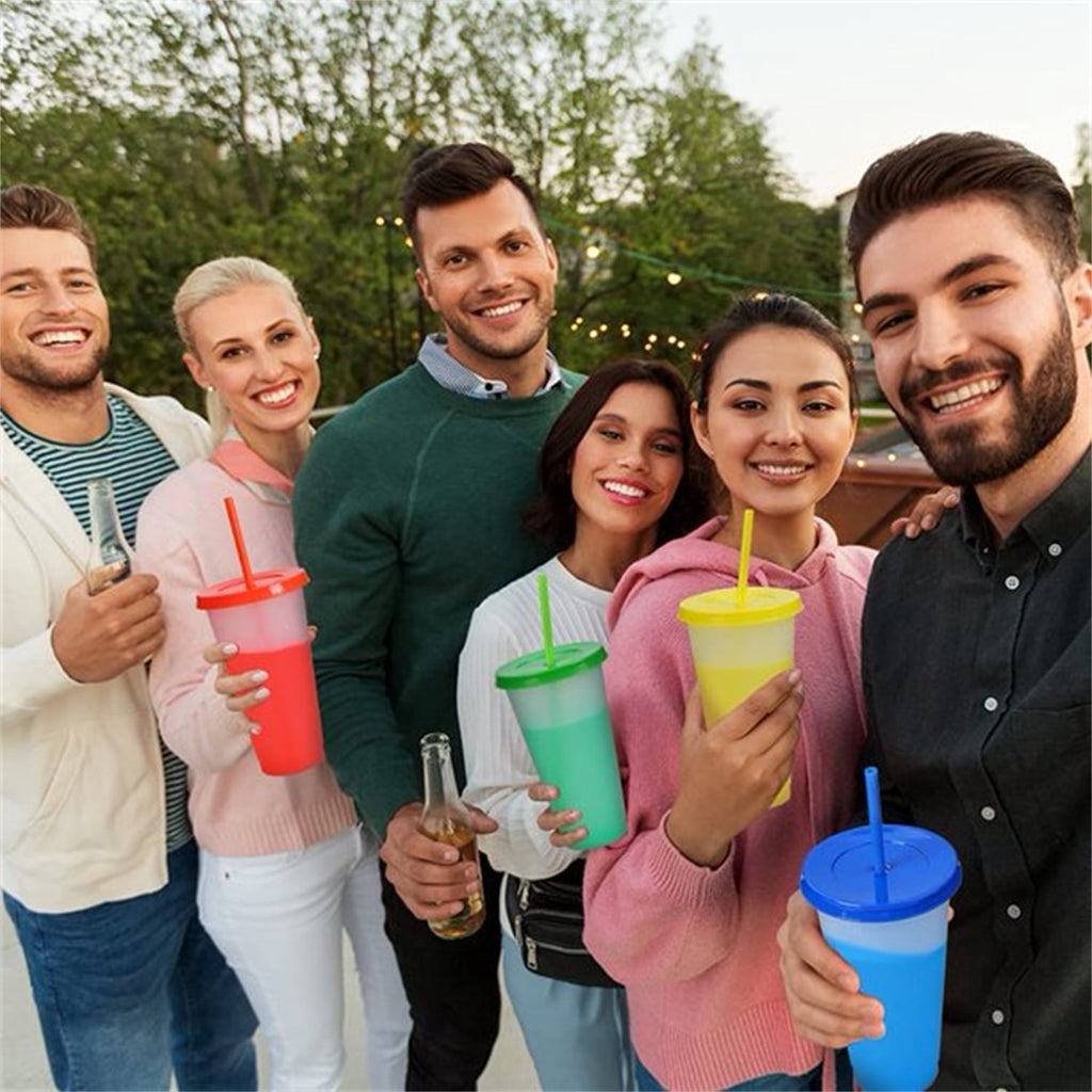 Casewin 10Pcs Color Changing Cups with Lids & Straws - 12 oz Cute Reusable Plastic Tumblers Bulk |Party Funny Tumbler Ice Cold Drinking Cup for Kids & Adults