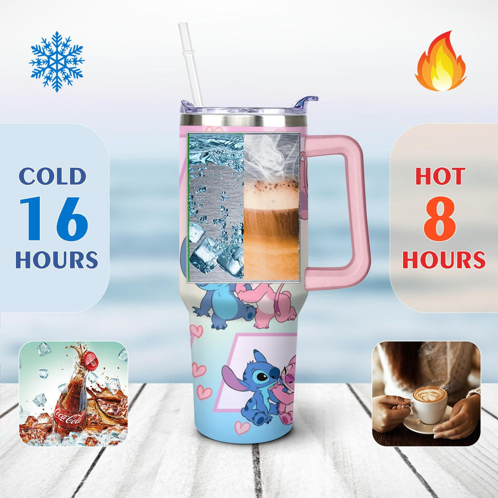 40oz Cartoon Movie Stainless Steel Tumbler with Lid and Straw,Spill Proof Cartoon Travel Cup for Cartoon Lovers Double Wall Vacuum Insulated Coffee Mug with Handle Pink
