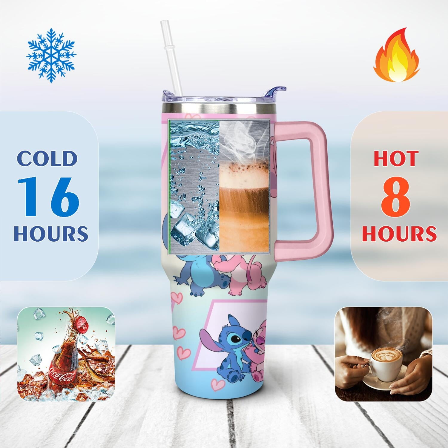 40oz Cartoon Movie Stainless Steel Tumbler with Lid and Straw,Spill Proof Cartoon Travel Cup for Cartoon Lovers Double Wall Vacuum Insulated Coffee Mug with Handle Pink