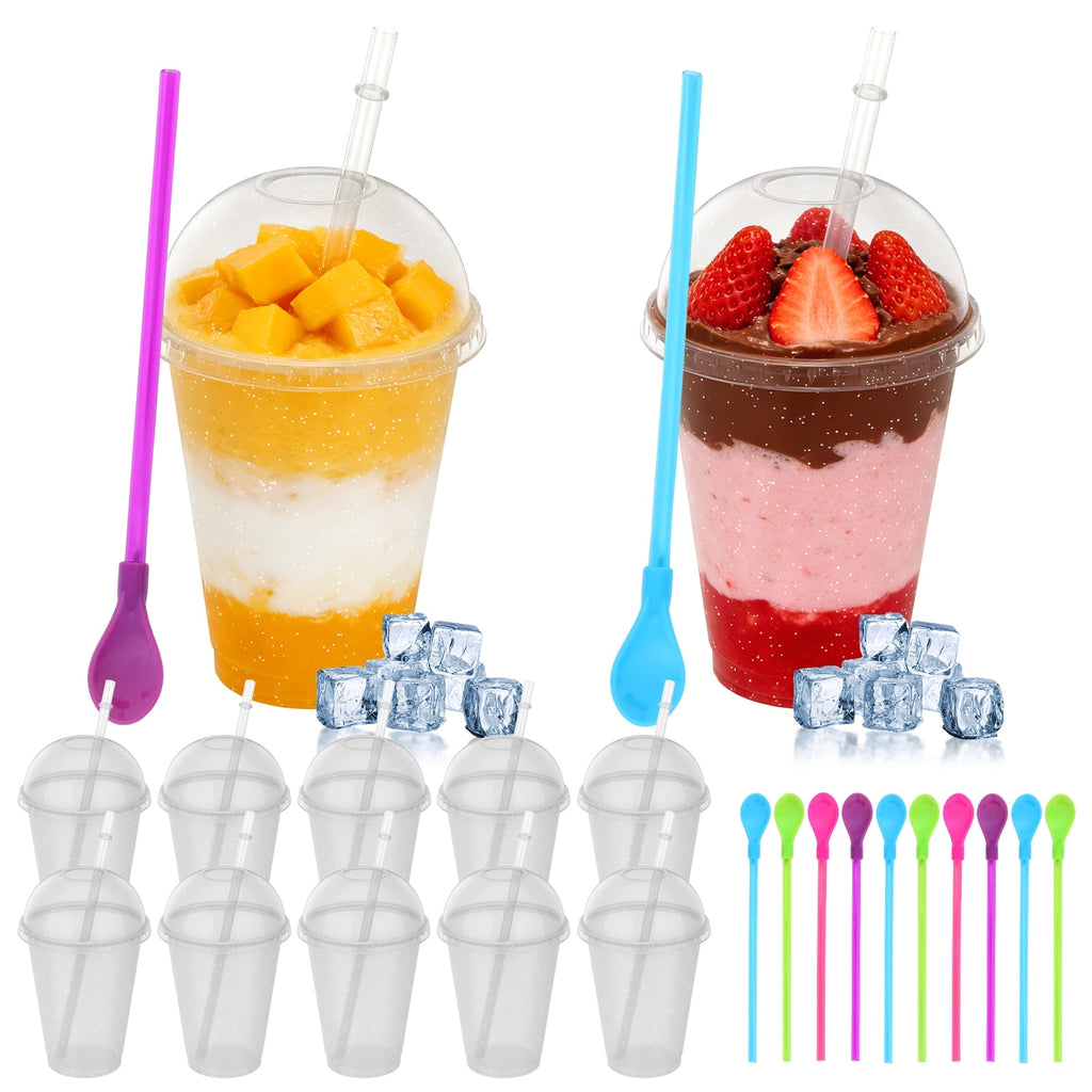 12 Sets Slushy Maker Cup Plastic Cup Slushie Cups with Dome Lids and Straws Reusable 16 oz Plastic Iced Coffee Cups Smoothie Tumbler for Birthdays Summer Party Supplies