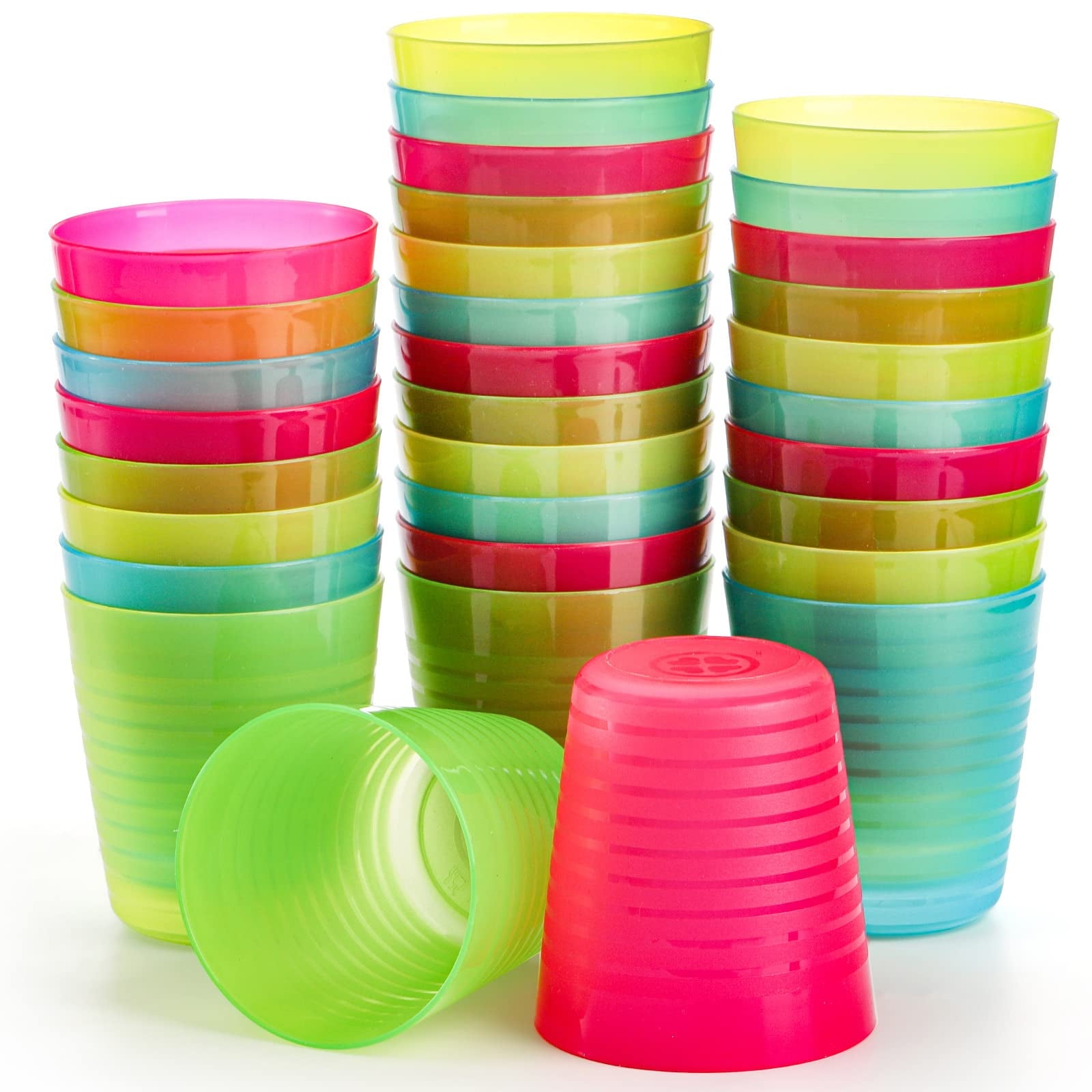 24 Pcs Reusable Plastic Cups, 8 oz Small Drinking Tumbler, Unbreakable Open Cups, Stackable Rainbow Water Tumbler for Juice, Party, Kitchen, Bathroom (Assorted Colors)