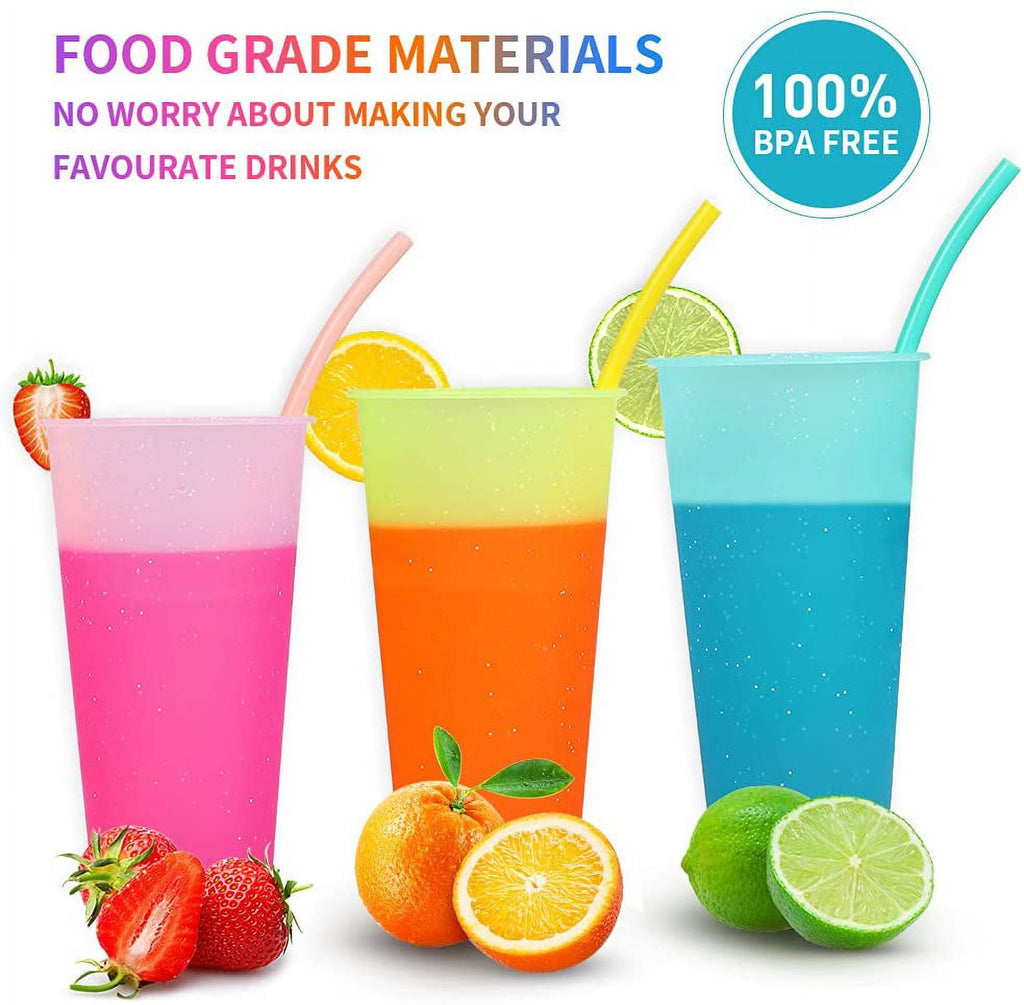 Color Changing Cups with Lid & Straw - 5 Pack Confetti Reusable Plastic Tumblers / 24oz Party Ice Cold Drinking Straw Cup for Kids Adults