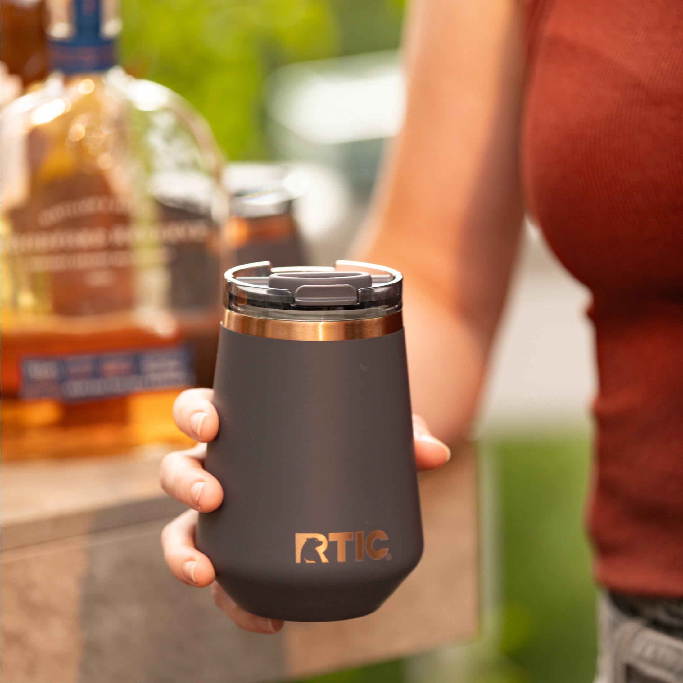 RTIC 12 oz Ceramic Lined Insulated Happy Hour Wine Tumbler, Leak Resistant Lid, Soft-Touch Exterior, Light Black