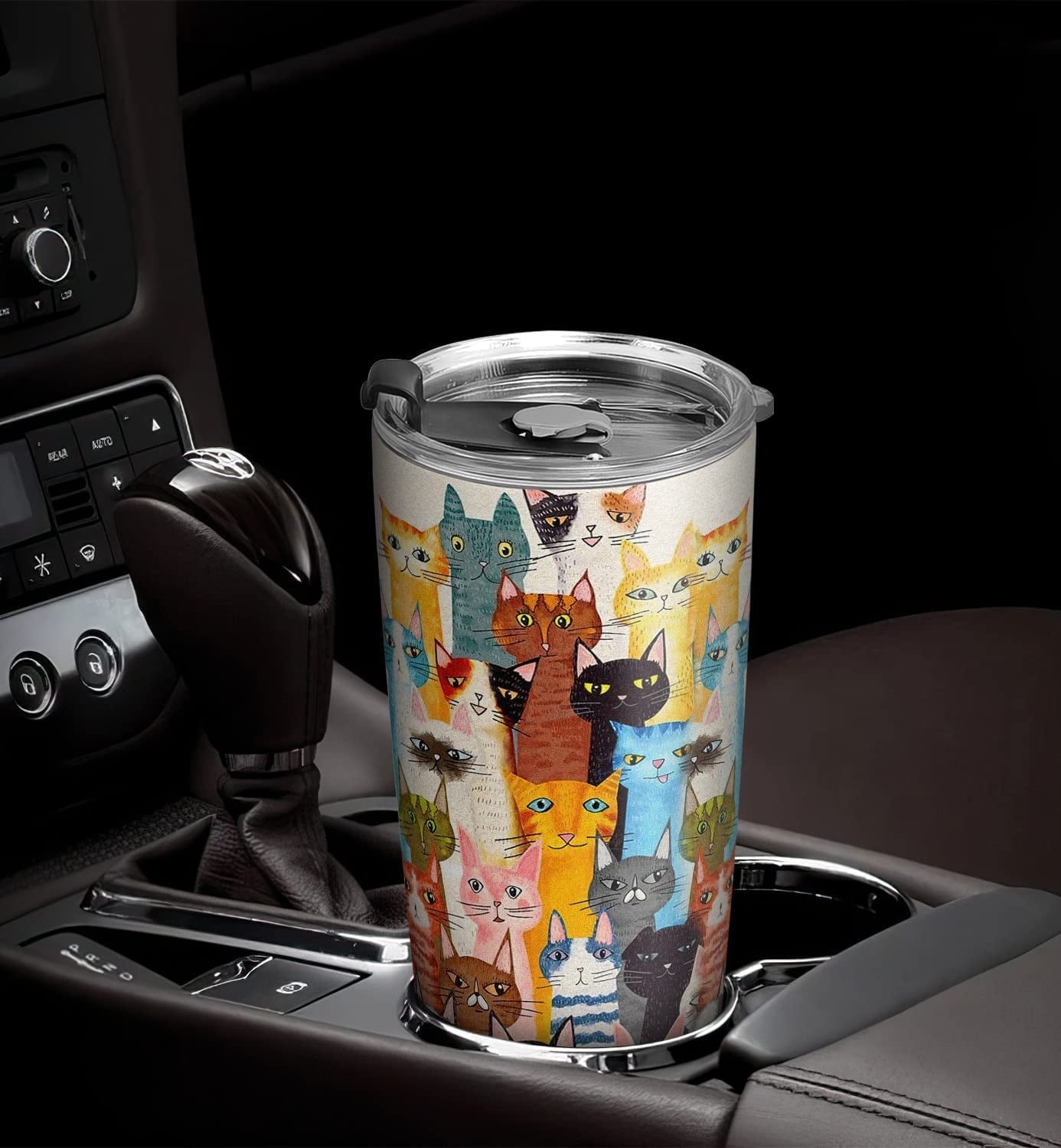 20oz Cat Gifts for Cat Lovers, Cat Gifts for Women, Cat Mom Gifts for Women, Birthday Gifts, Valentines Day Gifts for Her Colorful Drawing Cat Tumbler Cup, Insulated Travel Coffee Mug with Lid