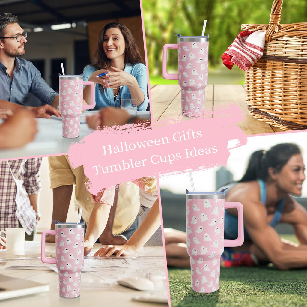 40 Oz Tumbler with Handle and Straw, Cute Stainless Steel Double Walled Vacuum Insulated Cup, Holiday Gifts for Women Girls