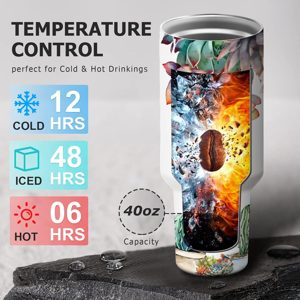 Succulents 40oz Stainless Steel Travel Mug Tumbler with Handle, Double Wall Vacuun Insulated Cup with Lid and Straw