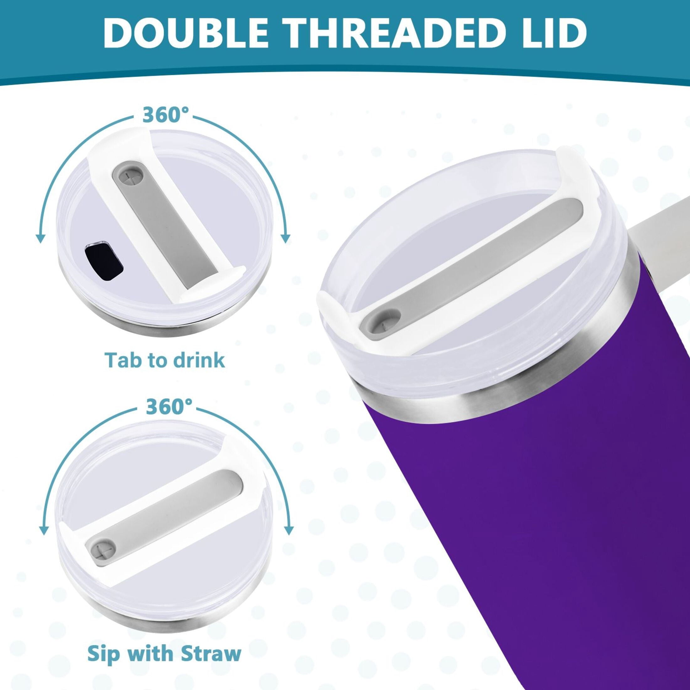 Ryvnso 40 oz Tumbler with Handle and Straw Insulated Stainless Steel Travel Mug with Lid Dark Purple