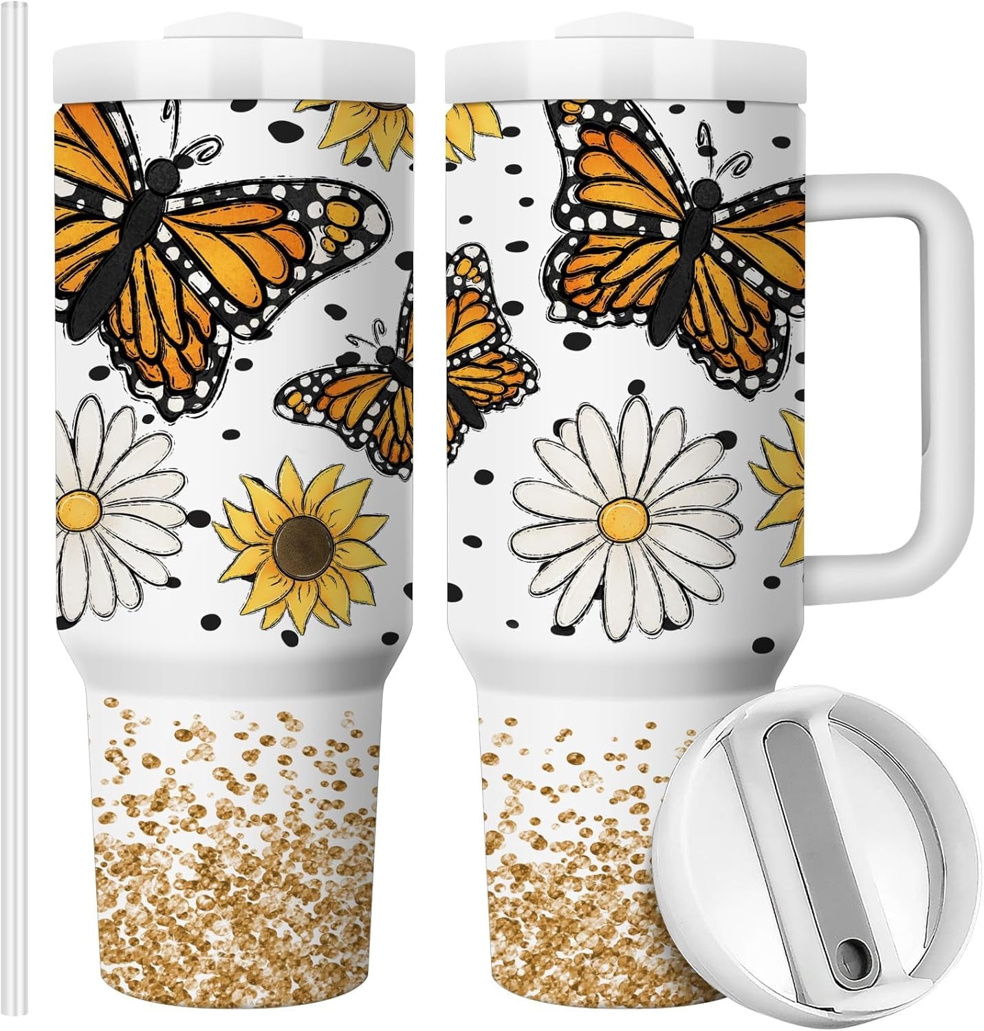Succulents 40oz Stainless Steel Travel Mug Tumbler with Handle, Double Wall Vacuun Insulated Cup with Lid and Straw - Insulated Tumbler