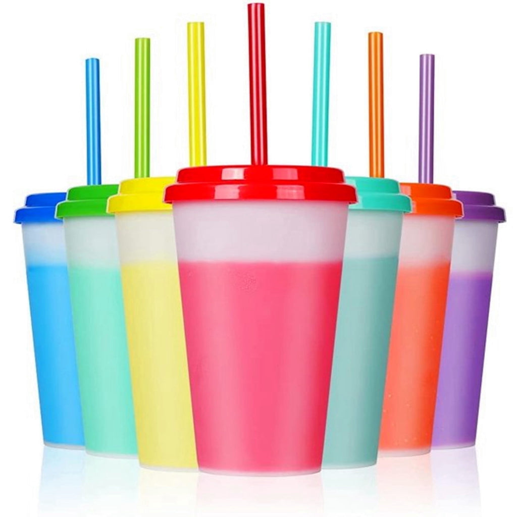 Casewin 10Pcs Color Changing Cups with Lids & Straws - 12 oz Cute Reusable Plastic Tumblers Bulk |Party Funny Tumbler Ice Cold Drinking Cup for Kids & Adults - Tumbler