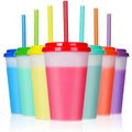 Casewin 10Pcs Color Changing Cups with Lids & Straws - 12 oz Cute Reusable Plastic Tumblers Bulk |Party Funny Tumbler Ice Cold Drinking Cup for Kids & Adults - Tumbler