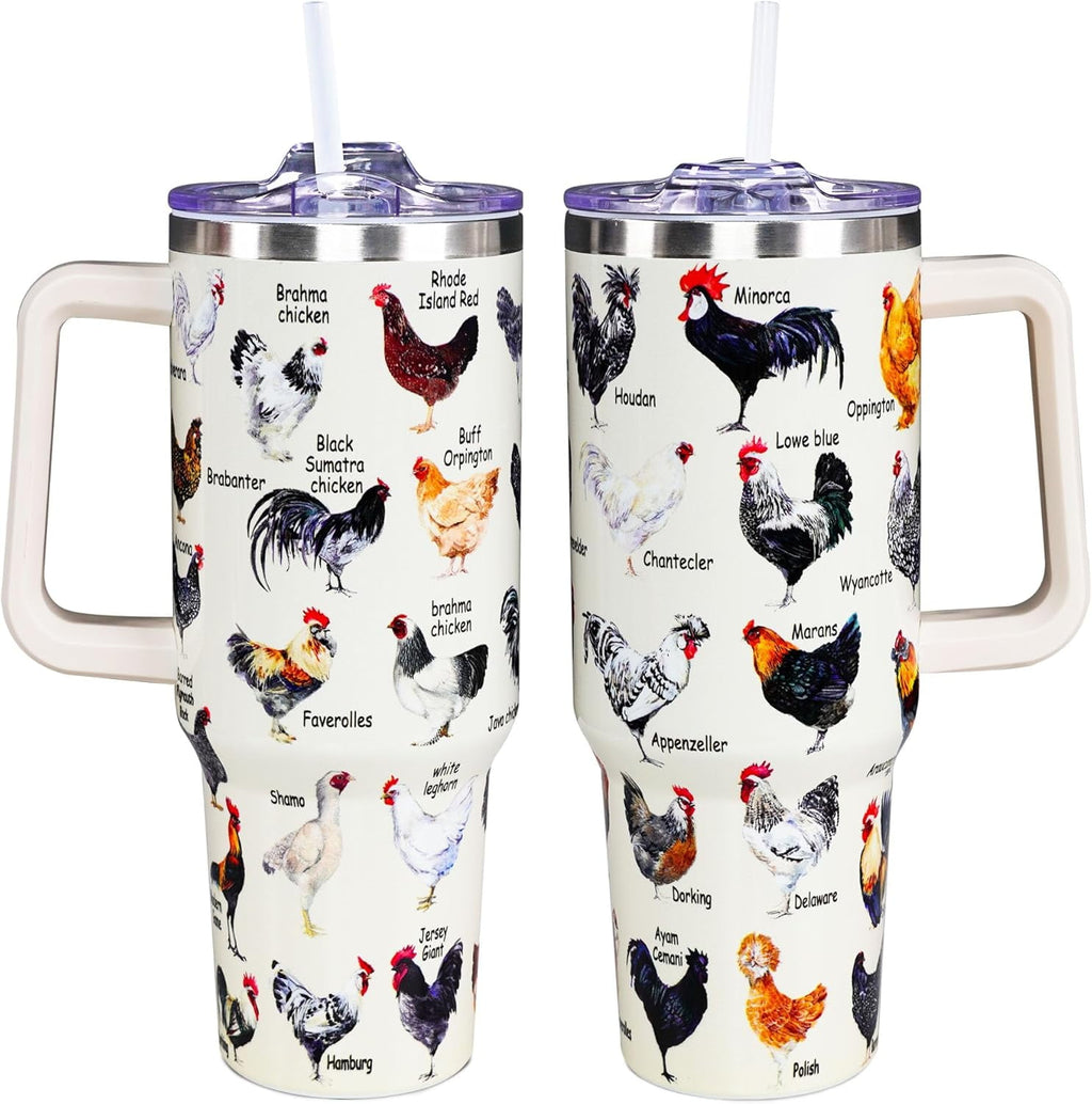 Chicken Tumbler Cup 40 OZ, Chicken Gifts For Chicken Lovers, Chicken Mom Gifts, Funny Chicken Gifts for Women Men, Chicken Themed Gifts for Christmas, Mothers Day, Birthday Rooster Travel Mug - Tumbler