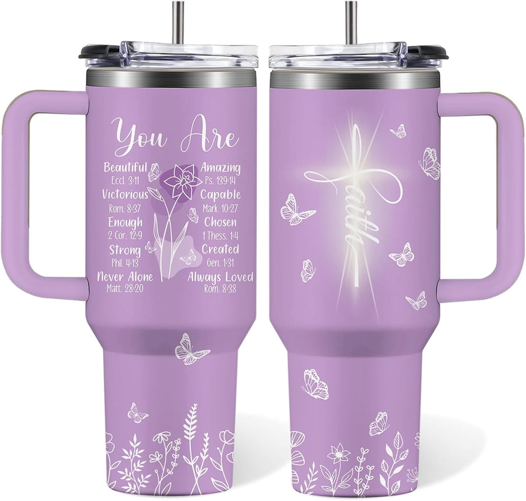 Christian Gifts for Women Faith, 30 Oz Stainless Steel Vacuum Christian Tumbler, Birthday Christmas Graduation Gifts For Women Mom Sister Best Friends, Purple Christmas Coffee Insulated Cup