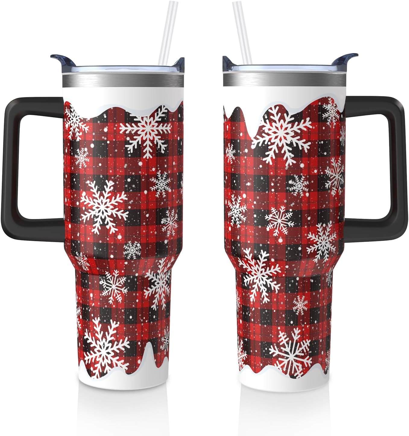 Let It Snow Tumbler Handle Lid and Straw I Love Christmas Water Bottle Stainless Steel Coffee Travel Tumbler Mug Cup Gifts for Men Women 40oz - Tumbler